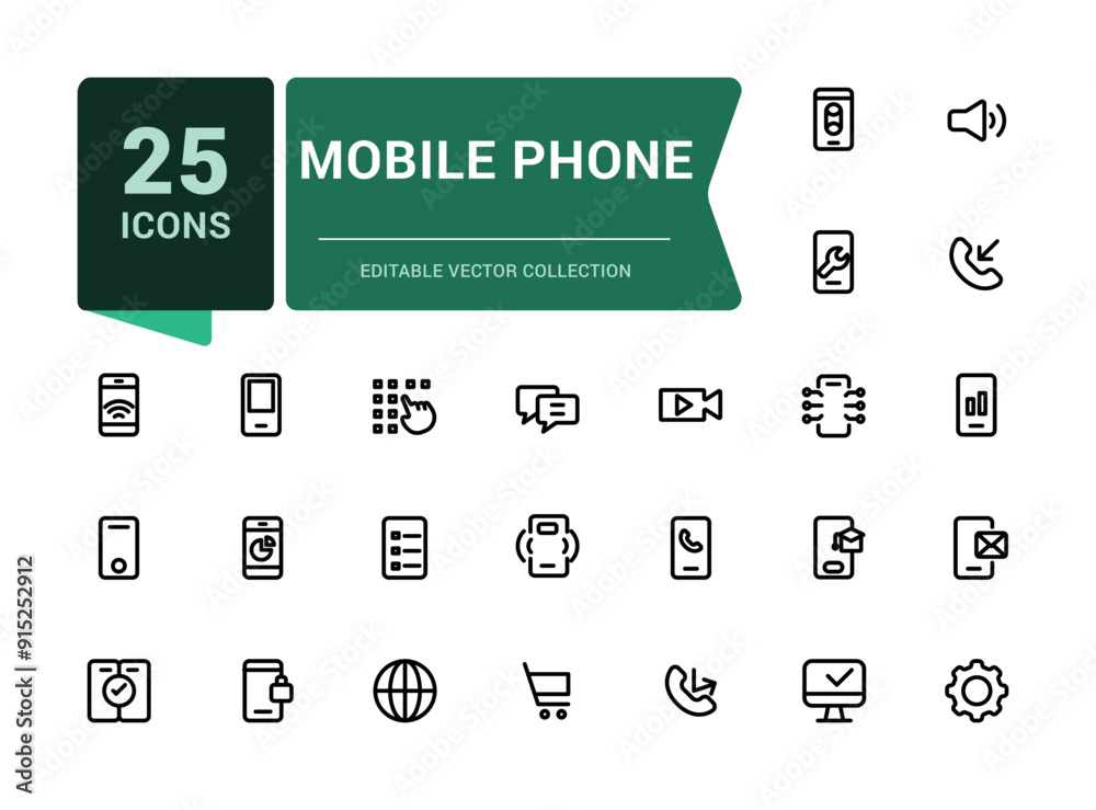 Wall mural mobile phone and smartphone icon set. related to device, phone and more. minimalistic web and ui ico