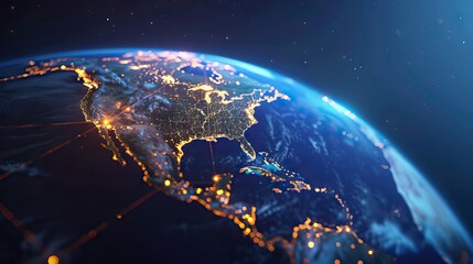 3D Render of Planet Earth with Glowing Connections. AI generated illustration.