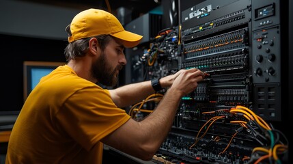 Technicians checking the latency of input devices for real-time applications, hardware gear, performance testing