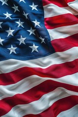 Close up view of the stars and stripes of an American flag