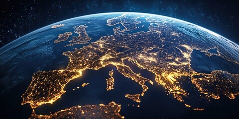 European cityscape at night from space