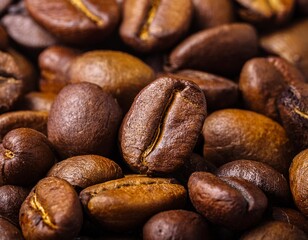 Naklejka premium Primer plano de granos de café sin moler, marrón 