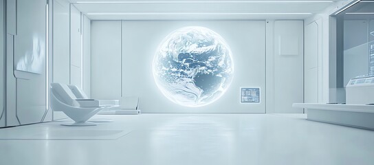 Futuristic Room with Holographic Earth Display