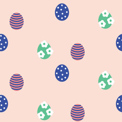 Easter eggs seamless pattern for on a cream beige background. Fun eggs with flowers in pastel colors. Spring Easter holidays pattern for wrapping paper, textile, wallpaper.