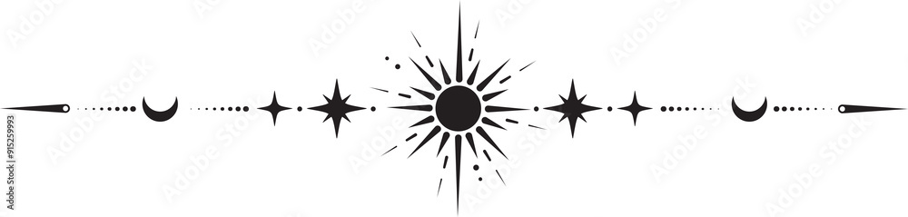 Wall mural magic border with celestial stars sun and moon. astrology fantasy decorative ornament. divider with 
