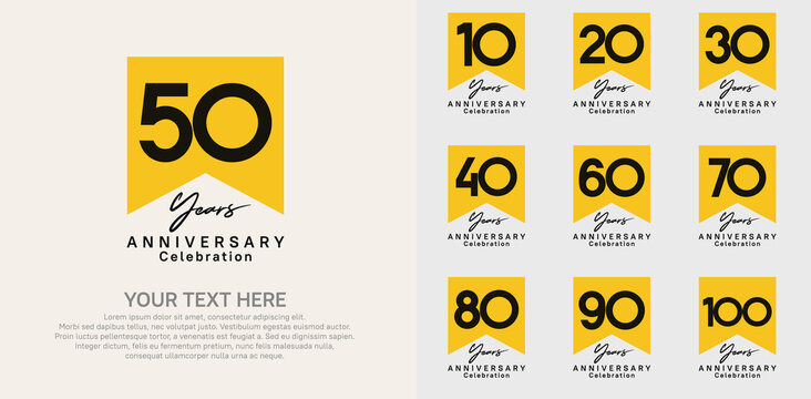 anniversary logotype set, black and yellow color can be use for celebration