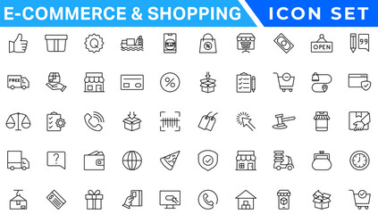 E-Commerce & Shopping thin line icons set. E-Commerce, Shop, Online Shopping Editable Stroke icons collection. Shoppind symbols set