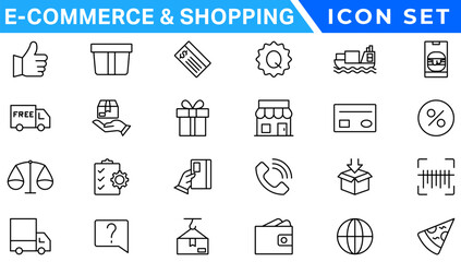 E-Commerce & Shopping thin line icons set. E-Commerce, Shop, Online Shopping Editable Stroke icons collection. Shoppind symbols set
