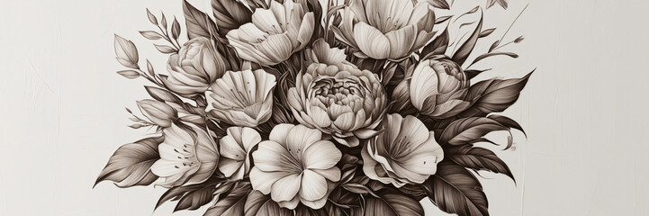  Pencil Drawing Of A Lush Bouquet Of Flowers