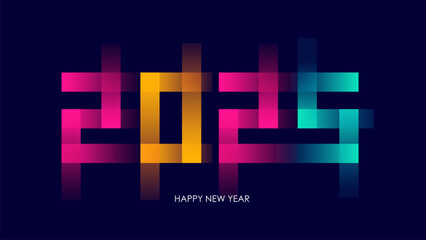 2025 Happy New Year banne. Creative festive graphic design. Bright color gradients. Vector illustration.	