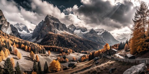 Panorama mountain autumn landscape