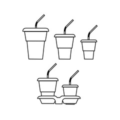 Coffee cup line and flat style. Disposable coffee cup. Coffee paper cup container for hot and cold drink juice tea cocoa. Vector