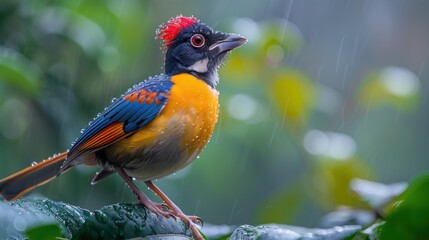 Fototapeta premium A Colorful Bird in the Rain