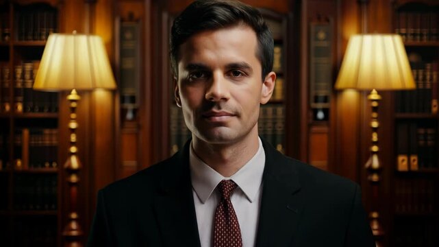 Experienced Lawyer Posing in Law Library