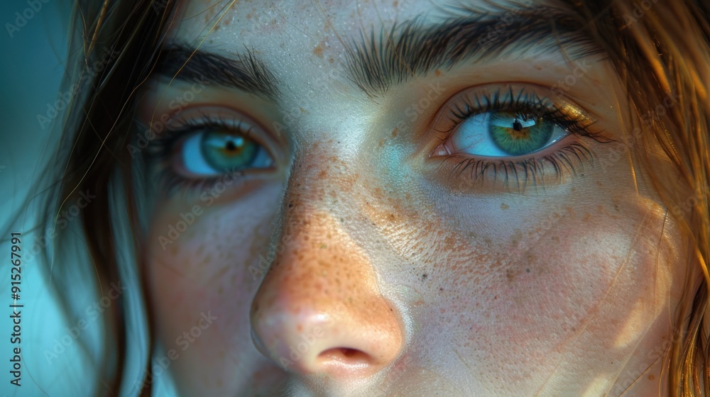 Canvas Prints Close-Up Portrait of a Woman with Freckles and Green Eyes