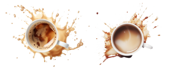 Close-up of coffee spilling from a cup isolated on transparent background