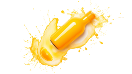 Orange juice spilling from a bottle isolated on transparent background