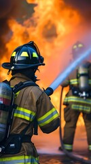 Naklejka premium Firefighter battling a fire 