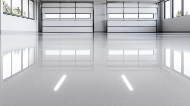 Bright and clean garage floor with a reflective polished finish