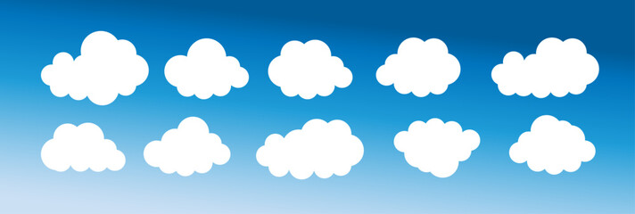 Set of cartoon cloud in a flat design. White cloud. Vector