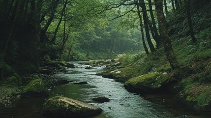Fototapeta premium Serene Creek Winding Through a Lush Forest