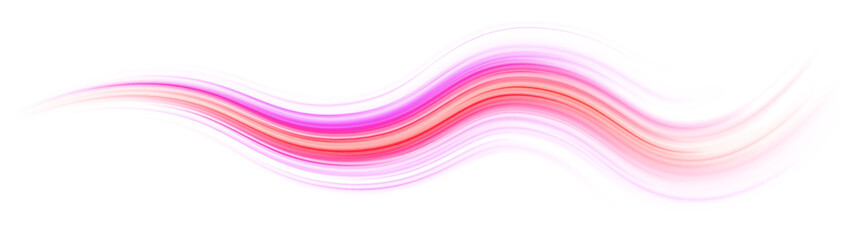 Abstract neon rays of light on a transparent background in PNG format. Purple speeds on the expressway. Car road silhouette with light and motion effect.