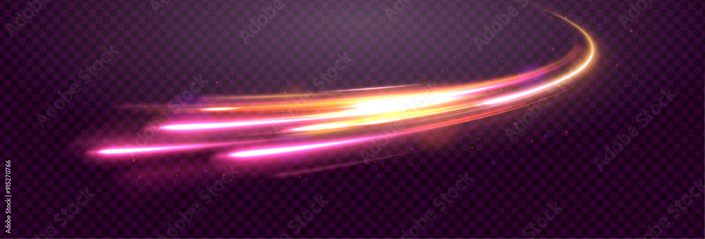Poster bright glowing line of new technologies on dark background in neon colors. beautiful glow light flar