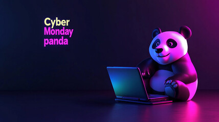 Cyber Monday, Black Friday. A banner for the sale. A technological banner. Cyberpunk style. Panda is on sale.