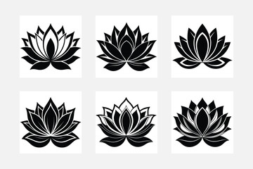 Modern Minimal Lotus Silhouette White Background Set
