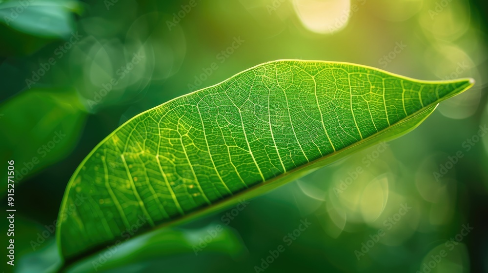 Wall mural Green leaf texture on nature background with tropical leaf