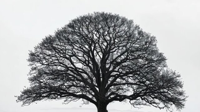 Silhouette of lone tree against winter sky in dramatic contrast