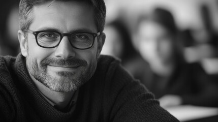 Fototapeta premium A black and white photo of a man wearing glasses