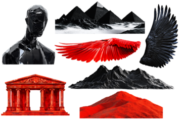 Set of black and red fashion objects. Ideal for collage kit.