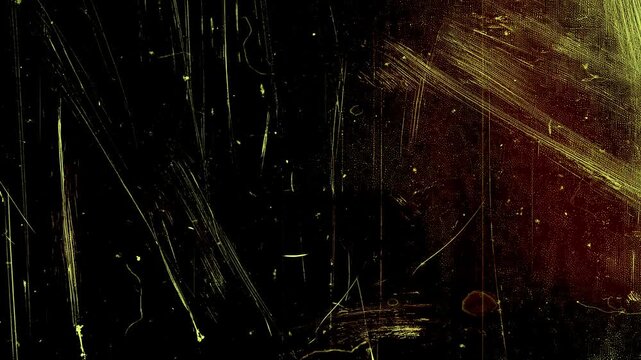 Vintage looping film strip background. 4K reel clutter old tv grain noise frame. Videotape texture overlay with scratches and dirt stains. Lens flare light leaks effect	