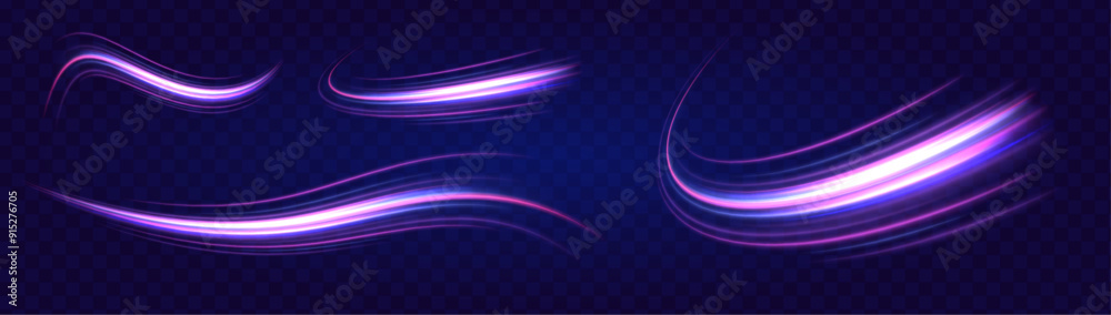Poster Particle motion light effect. Abstract fire flare trace lens flares. Vector image of colorful light trails with motion blur effect, long time exposure isolated on background	