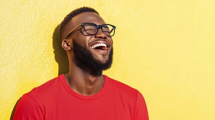 Fototapeta premium a man with glasses and a red shirt