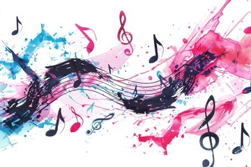 Fototapeta premium Watercolor design featuring musical notes on a clean white background, ideal for use in educational or creative projects