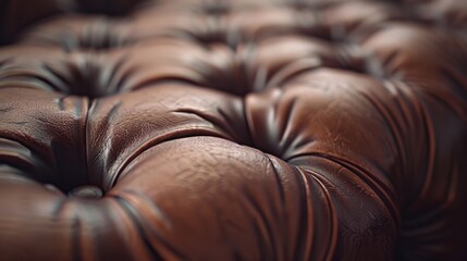 Naklejka premium Soft focus on tufted brown leather, emphasizing the luxurious texture and vintage feel of the material.