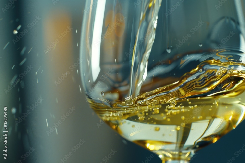 Poster close-up shot of a wine glass filled with a clear liquid, ideal for use in food and drink related co