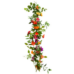 Fototapeta premium Garland Arrangement: Flowers and greenery are strung together to form a long, continuous line, bouquet flower, photograph