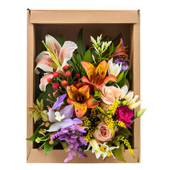 Box Arrangement: Flowers are arranged in a box, creating a modern and sleek display, bouquet flower, photograph