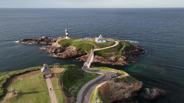 Faro de Isla Pancha en Ribadeo Asturias a vista de drone