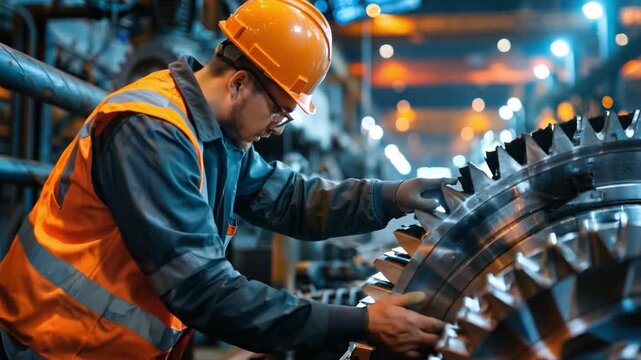 A worker greasing gears in a large machine, ensuring smooth operation and longevity