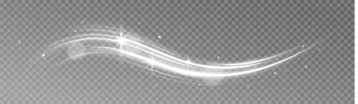 Realistic set of snow storm or wind swirls isolated on transparent background. Vector illustration of white spiral, wave, curve vortex effect. 