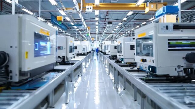 An electronics manufacturing plant with workers assembling circuit boards, highlighting precision and technical expertise