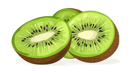 Fresh kiwi fruit slices isolated on white background.