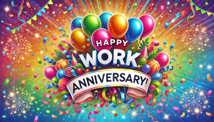 Vibrant work anniversary banner with confetti