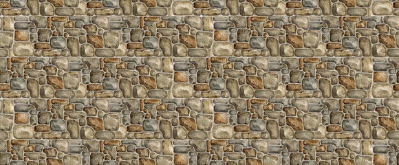 Stone wall surface seamless pattern. Watercolor illustration. Hand painted various stones, rocks, pebbles background natural landscape surface seamless pattern. Rocky wall endless background element