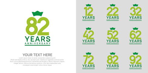 anniversary logotype set. green color and crown can be use for celebration event