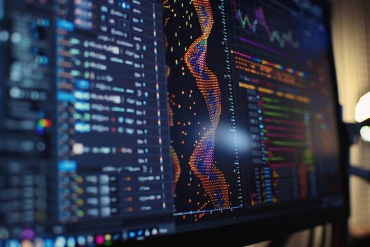 A computer screen displaying genetic code being sequenced and analyzed.
